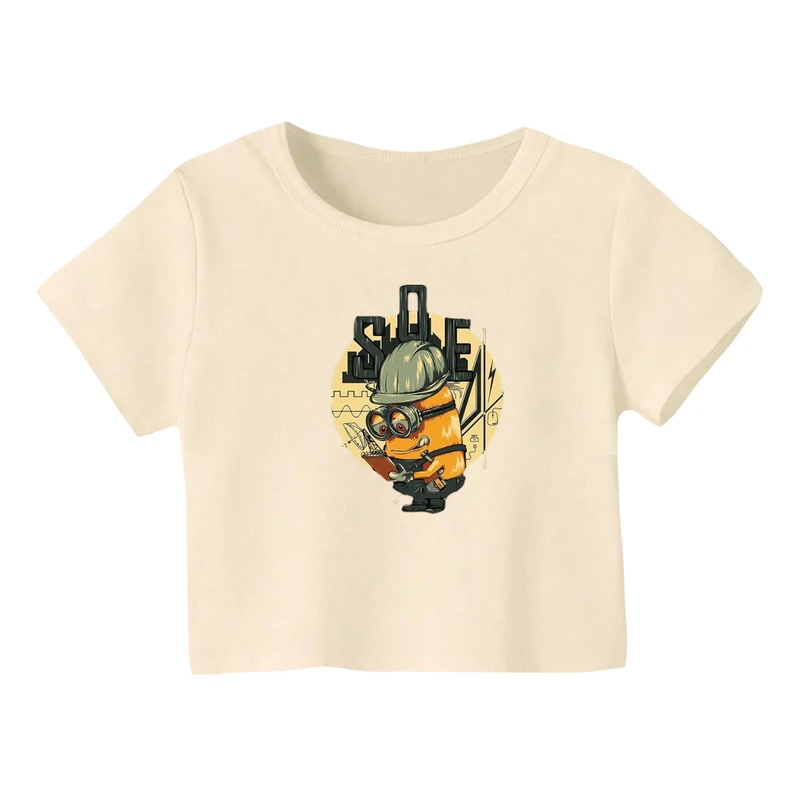 کراپ‌ تی‌شرت آستین کوتاه زنانه مدل مینیون کد 1