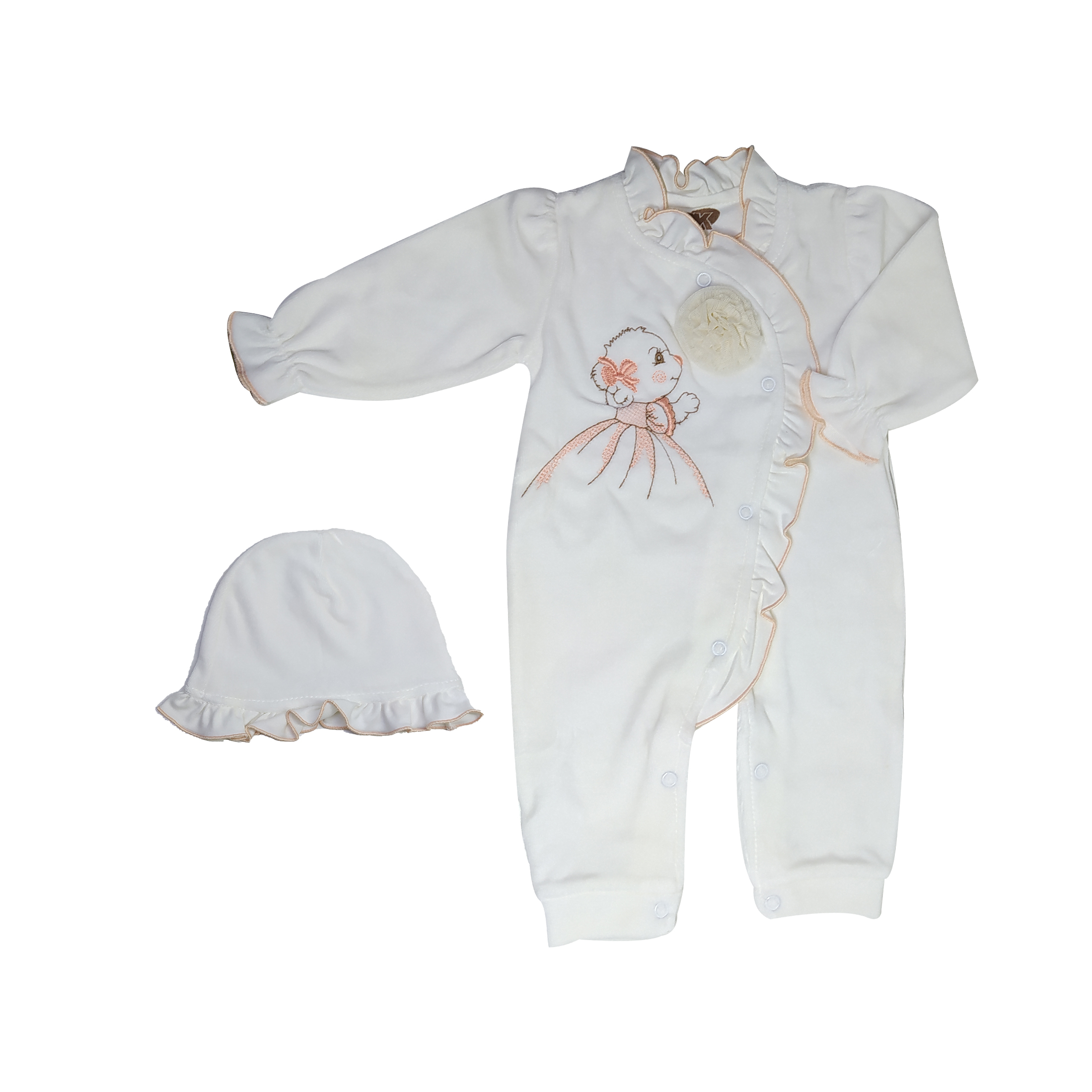 ست سرهمی و کلاه نوزادی مدل پوم رنگ گلبهی