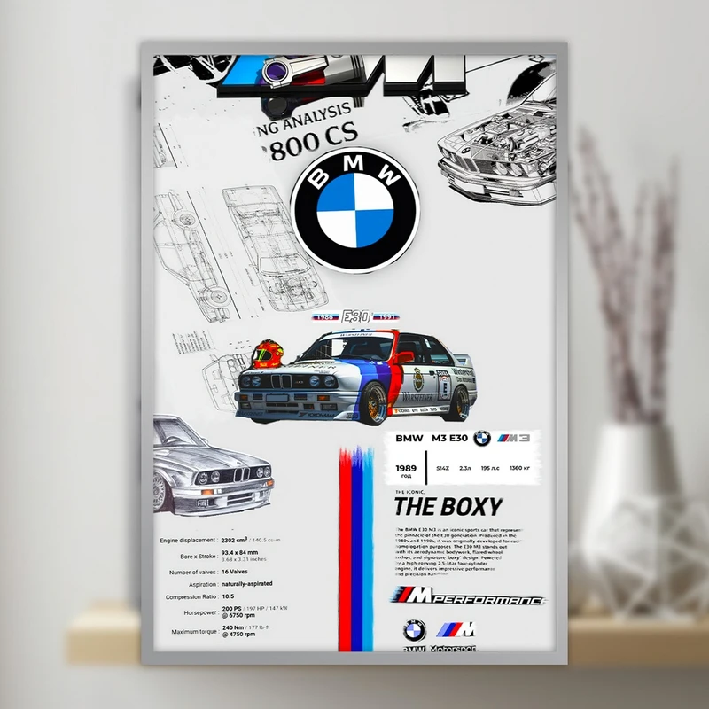 تابلو بکلیت طرح ماشین BMW M3 E30 مدل SI-S10788 فریم نقره ای