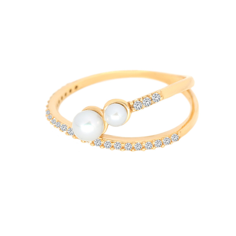 انگشتر طلا 18 عیار زنانه ماوی گالری مدل دو لاین نگین و مروارید