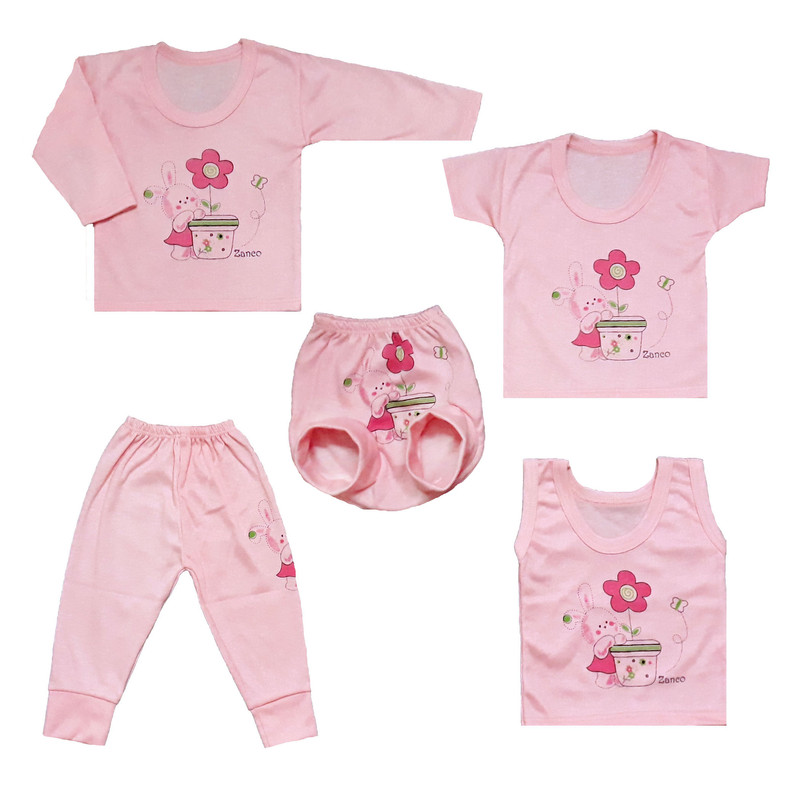 ست 5 تکه لباس نوزادی مدل rabbit رنگ صورتی
