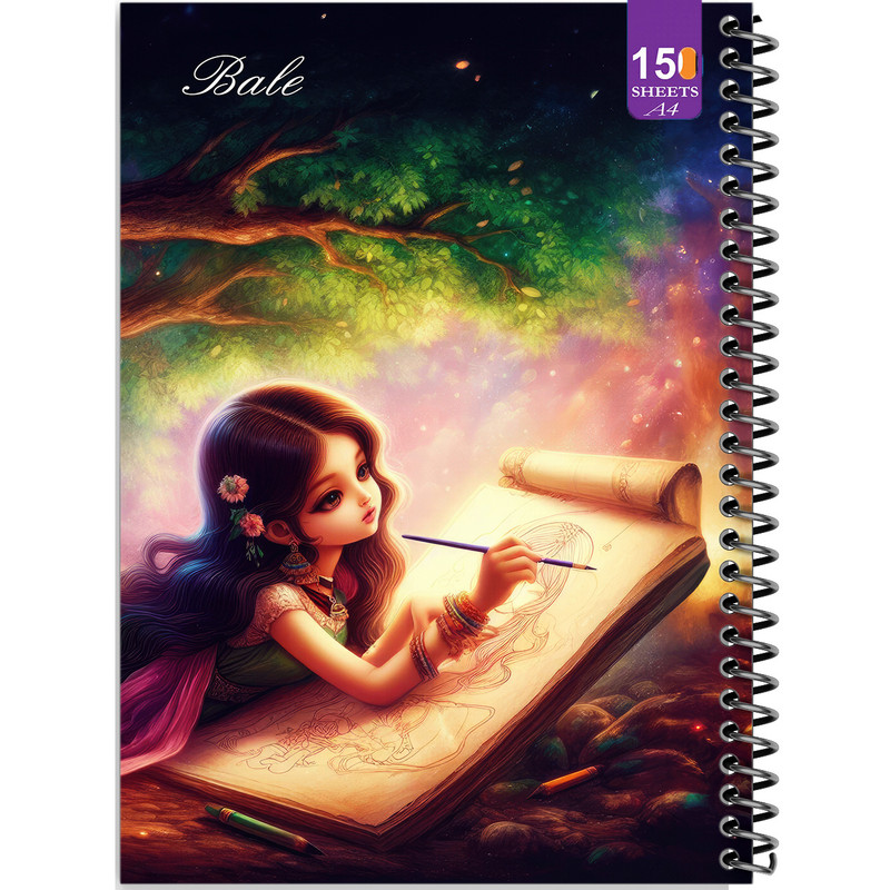 دفتر نقاشی 150 برگ انتشارات بله مدل رحلی طرح فانتزی دختر نقاش کد A4-P72