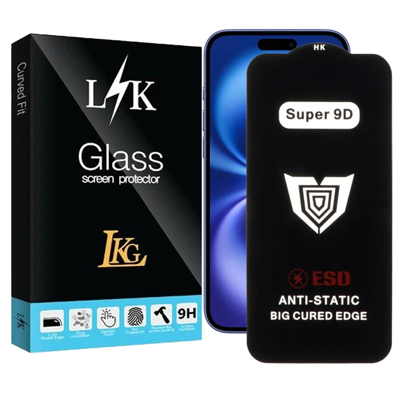 محافظ صفحه نمایش ال کا جی مدل Super 9D مناسب برای گوشی موبایل اپل iPhone 16 / iPhone 15
