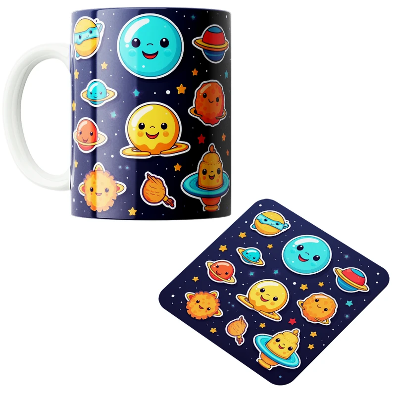 ماگ پاد آفرین مدل فضانورد سیاره منظومه شمسی موشک آدم فضایی کد PZ194 به همراه زیرلیوانی