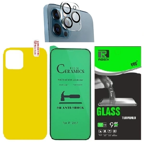 محافظ صفحه نمایش روبیکس مدل CR-IP12promax مناسب برای گوشی موبایل اپل iphone 12Promax به همراه محافظ لنز دوربین ومحافظ پشت گوشی