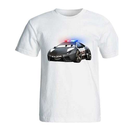 تیشرت آستین کوتاه مردانه مدل ماشین پلیس کد ZF50  رنگ سفید