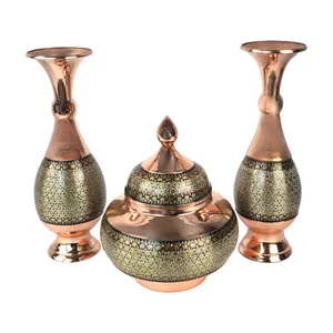  ست 3 تکه قندان و گلدان خاتم کاری مدل شیرازی کد gh25