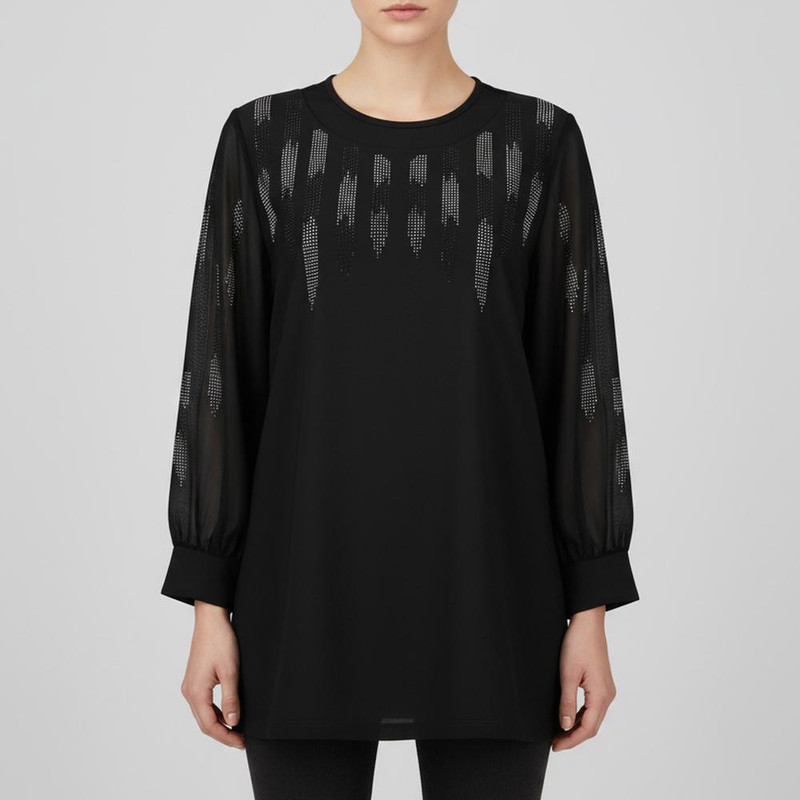 بلوز آستین بلند زنانه مدل آستین حریر نگین دار