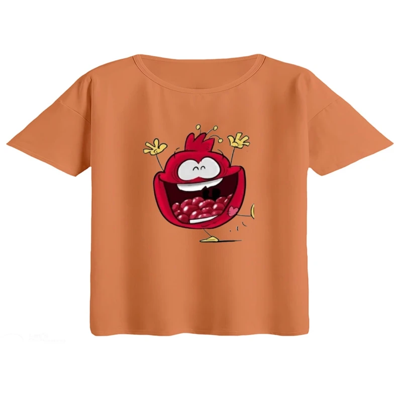 کراپ تی‌شرت آستین کوتاه زنانه مدل انار یلدایی کد12