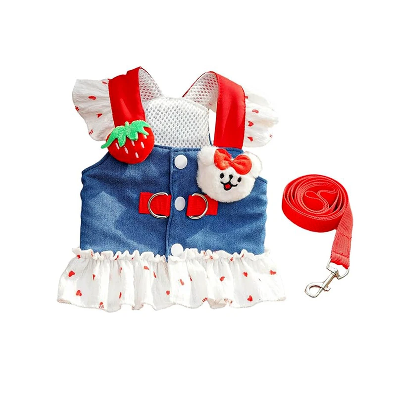 لباس و قلاده کتفی سگ و گربه مدل توت فرنگی سایز L مجموعه 2 عددی