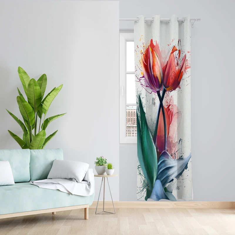 پرده طرح گل لاله مدل مخمل پانچی کد L 1117L Z سایز 140x200 سانتی متر