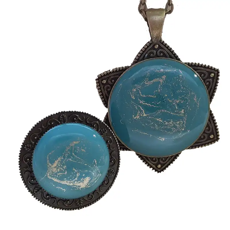 نیم ست زنانه مدل رزینی فیروزه