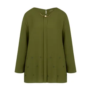 بلوز آستین بلند یقه گرد زنانه مدل مهره دار