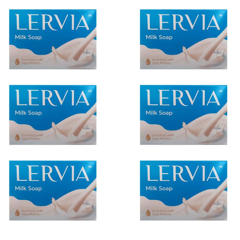 صابون شستشو بدن لرویا مدل شیر مناسب برای پوست معمولی و خشک وزن 90 گرم بسته 6 عددی