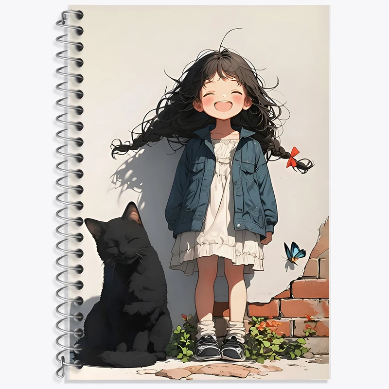 دفتر زبان 50 برگ خندالو مدل سه خط طرح دختر و گربه کد F7260