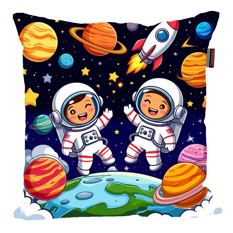 کوسن پاد آفرین مدل فضانورد سیاره منظومه شمسی موشک آدم فضایی کد PK401501 سایز 40*40 سانتی متر