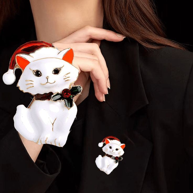 گل سینه زنانه مدل گربه ملوس کریسمس کد 381
