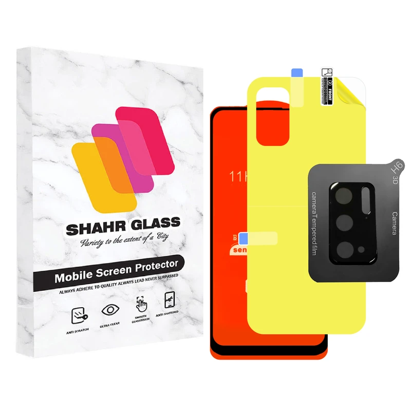 محافظ صفحه نمایش شهر گلس مدل 3FNF مناسب برای گوشی موبایل شیائومی Redmi Note 10 5G به همراه محافظ پشت گوشی و محافظ لنز دوربین
