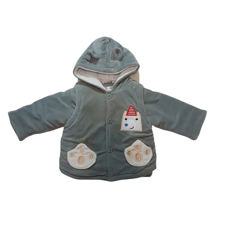 ست کاپشن و شلوار نوزادی مدل ASH402 طرح هاپو رنگ طوسی