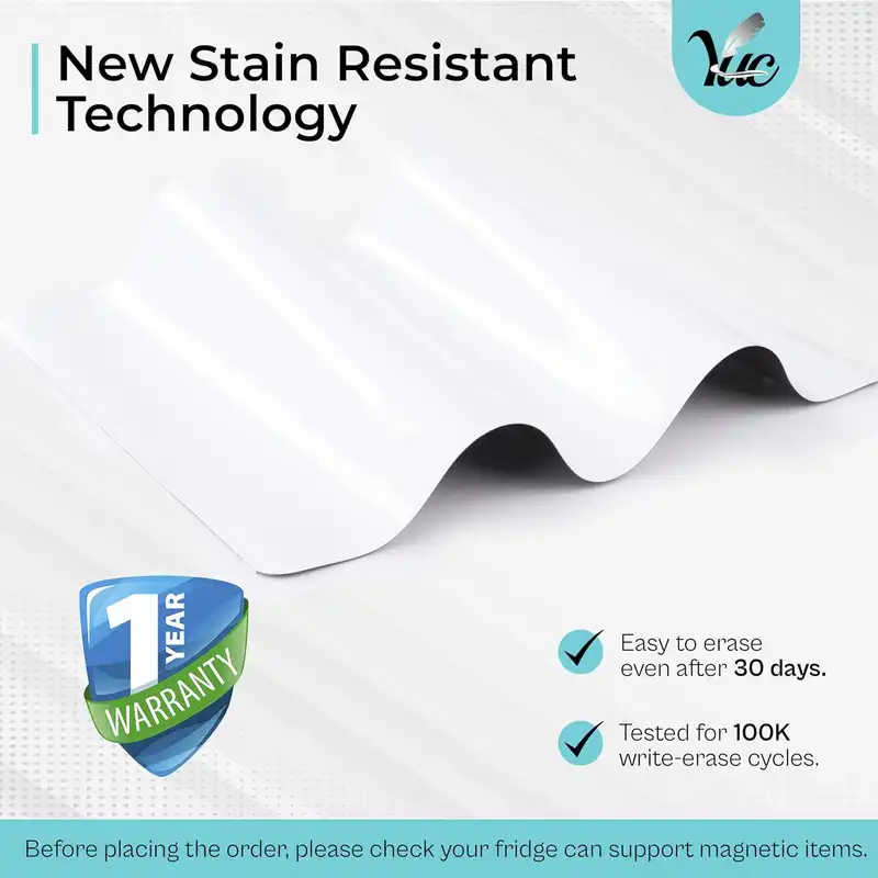 تخته وایت برد وای یو سی مدل مغناطیسی انعطاف پذیر سایز 43x28 سانتی متر به همراه ماژیک بسته 3 عددی