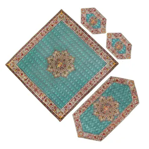 ست جهار تکه ابریشم ترمه عدل کشمیر طرح گل فرنگ g40