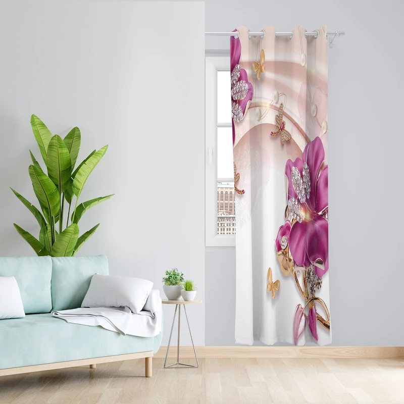 پرده طرح گل مدل مخمل پانچی کد L 1338R Z سایز 140x200 سانتی متر