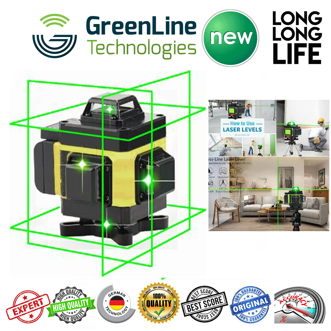 تراز لیزری  دیوالت مدل نور سبز فوق هوشمند 16 لاین کد 4D-16 L Hard Box