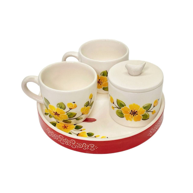 سرویس چای خوری 4 پارچه دو نفره مدل گل و مرغ