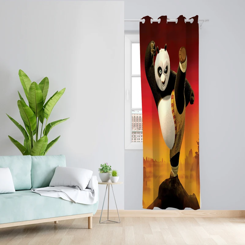 پرده طرح پاندا کنگفوکار مدل مخمل پانچی کد L 932 Z سایز 140x200 سانتی متر