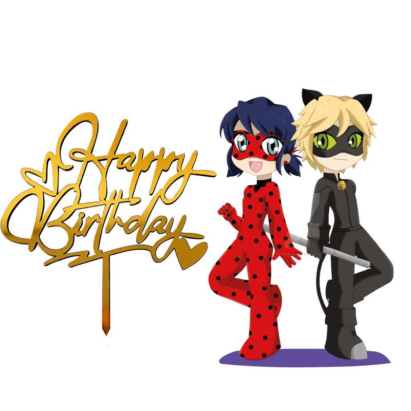 تاپر تزیین کیک مدل دختر کفشدوزکی وپسر گربه ای کد 2 مجموعه 2 عددی