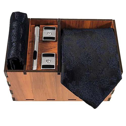 ست کراوات و دستمال جیب و دکمه سردست و گیره کراوات مردانه مدل 513