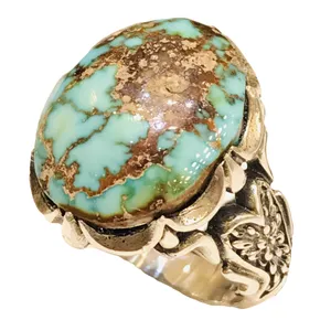 انگشتر نقره مردانه مدل قلمزنی فیروزه نیشابوری