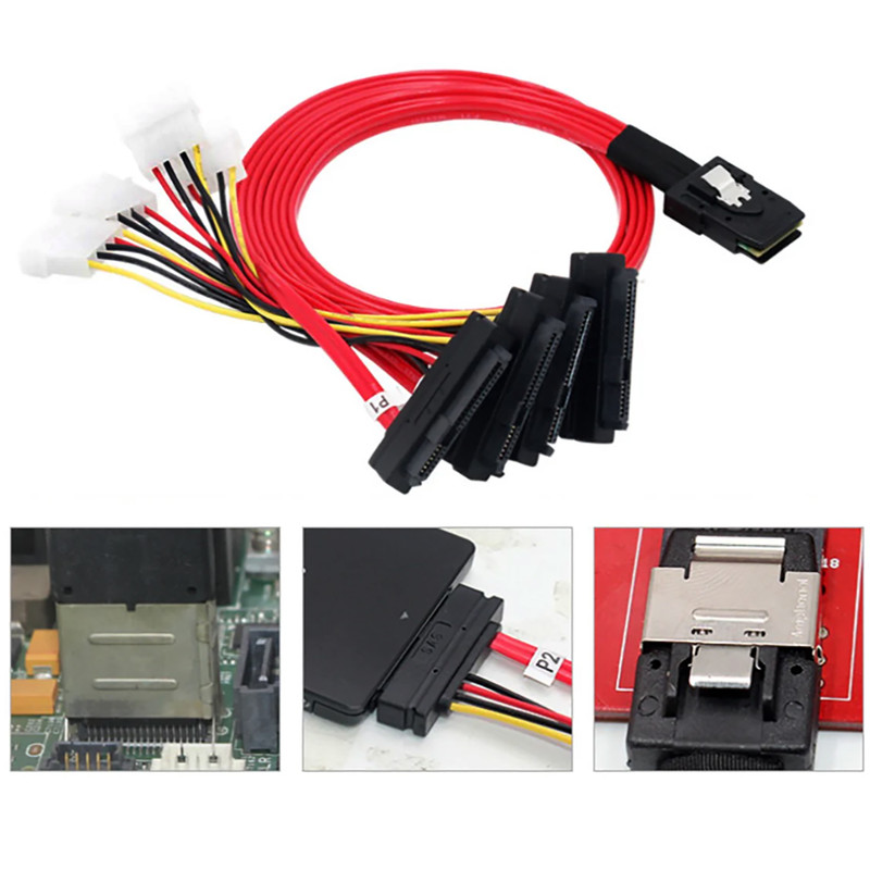 کابل تبدیل Mini SAS SFF-8087 به 4 پورت SFF-8482 29-Pin با برق 4 پین اسمارطور مدل SM81 طول 1 متر