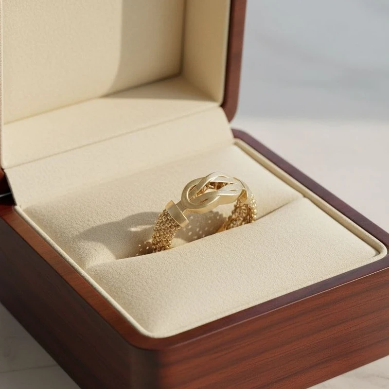 عکس شماره 4 : انگشتر طلا کم اجرت 18 عیار زنانه طلا و شمش برلیان مدل گره عشق سایز 55