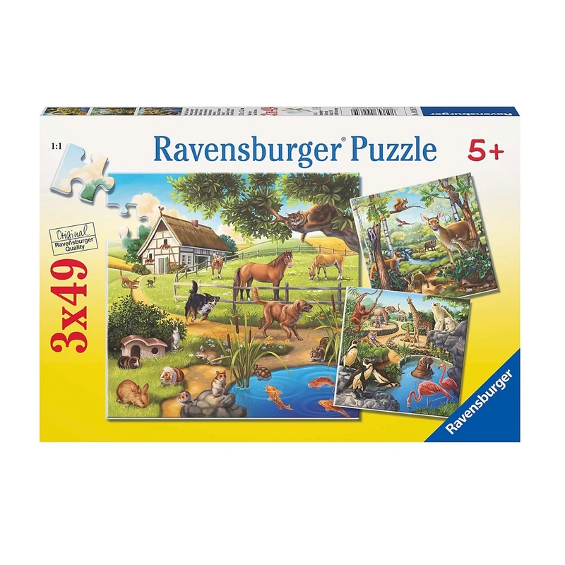 پازل 49 تکه راونزبرگر مدل Wild، Pet and Zoo Animals کد 09265 مجموعه 3 عددی 