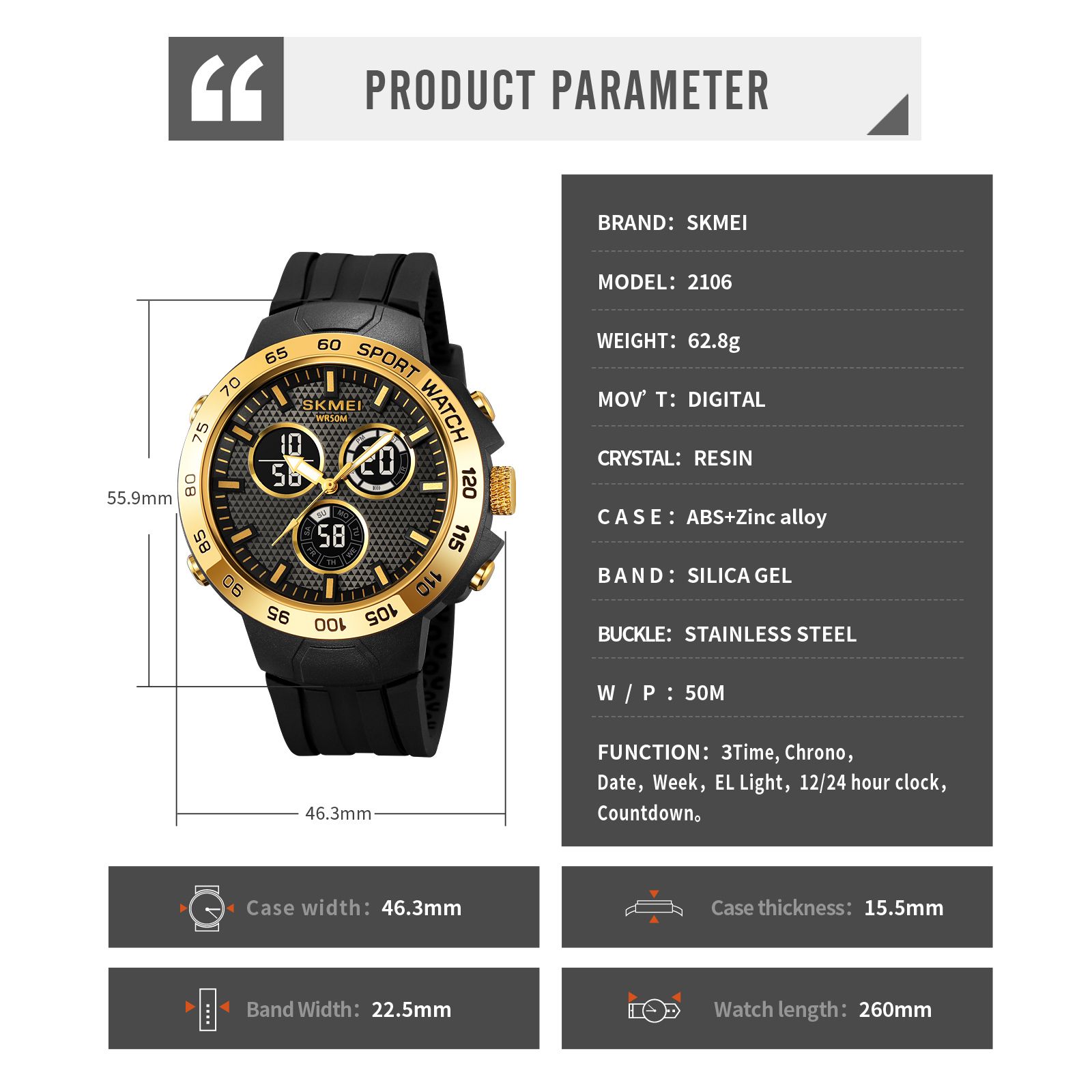 ساعت مچی عقربه‌ای مردانه کوارتز اسکمی مدل 2106 GD -  - 8