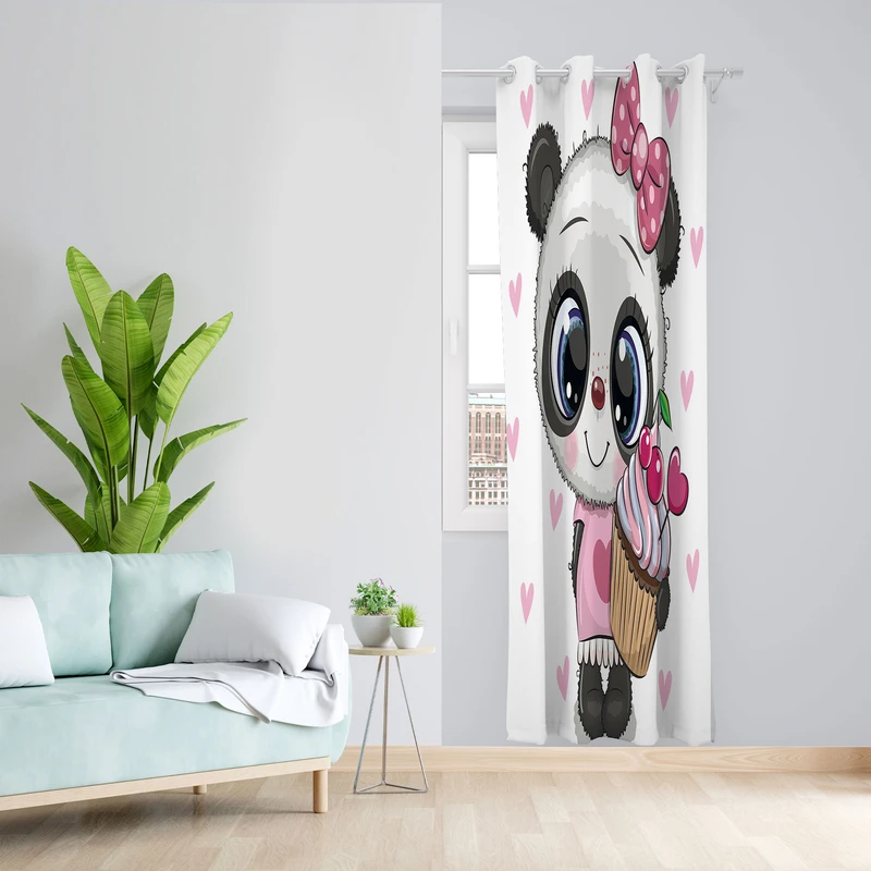  پرده مدل پاندا دخترانه  مخمل پانچی کد 2156 سایز 140x200 سانتی متر