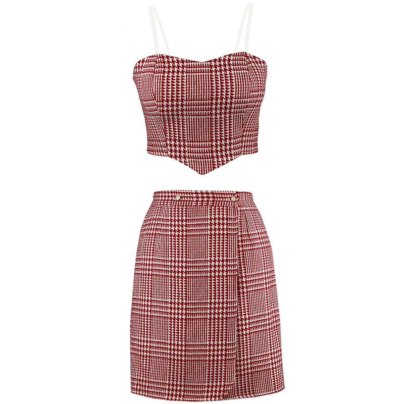 ست نیم تنه و دامن زنانه مدل شطرنجی کد AK1029