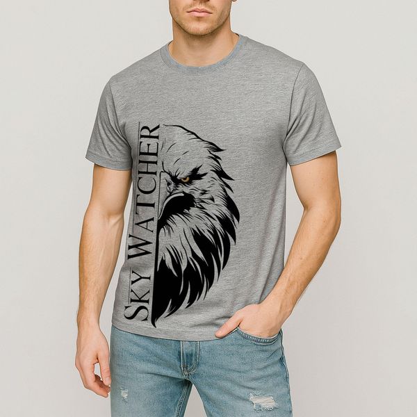 تی‌شرت آستین کوتاه مردانه مدل عقاب کد V334 رنگ طوسی