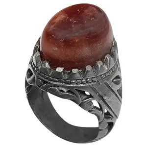 انگشتر نقره مردانه مدل عقیق سلیمانی بحرینی کد B2119