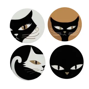 بشقاب دیوارکوب سفالی طرح گربه مجموعه 4 عددی 