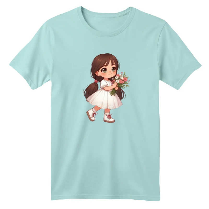 تی شرت آستین کوتاه بچگانه مدل دخترک  رنگ آبی روشن