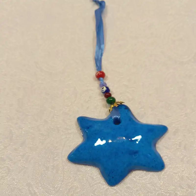 آویز سفالی طرح ستاره مدل چشم نظر کد 02