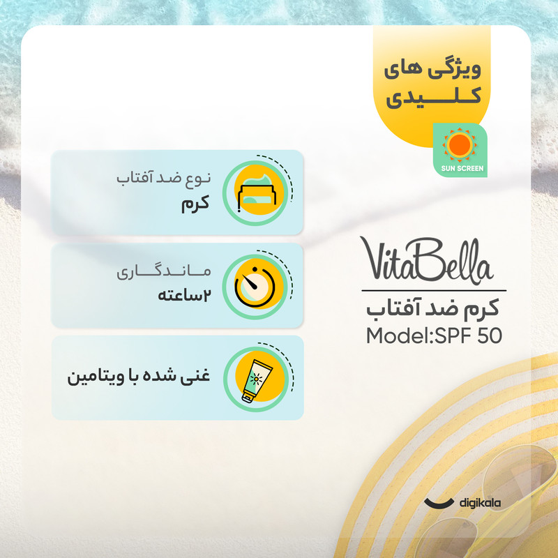 کرم ضدآفتاب بی‌رنگ ویتابلا +SPF50 مدل 001 مناسب انواع پوست، حجم 40 میلی‌لیتر