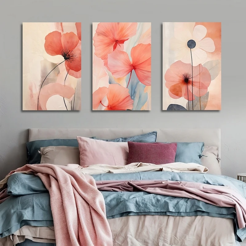 تابلو شاسی بکلیت طرح آبرنگ گل مدل SH-2811 مجموعه 3 عددی