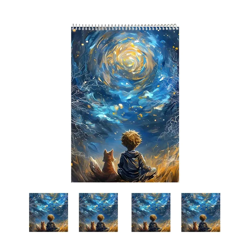 دفتر نقاشی 50 برگ مدل شازده کوچولو و روباه کد A1 به همراه برچسب مجموعه 5 عددی