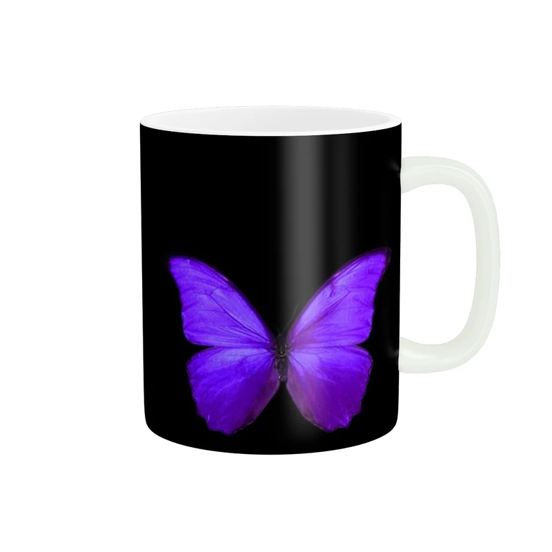 ماگ پاد آفرین طرح پروانه بنفش و بک مشکی کد 1427