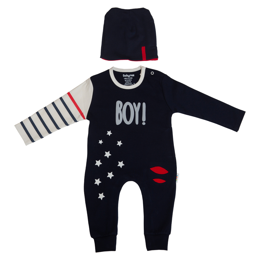 ست سرهمی و کلاه نوزادی بی بی ناز طرح BOY مدل 1002