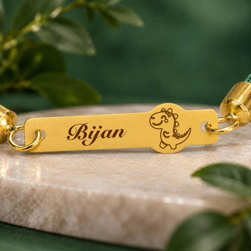دستبند طلا 18 عیار بچگانه با بند بافت لیردا مدل اسم بیژن کد 151570