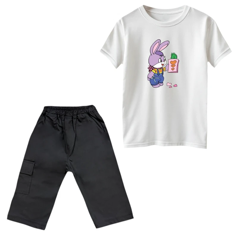 ست تی‌شرت و شلوارک دخترانه مدل خرگوش و هویج